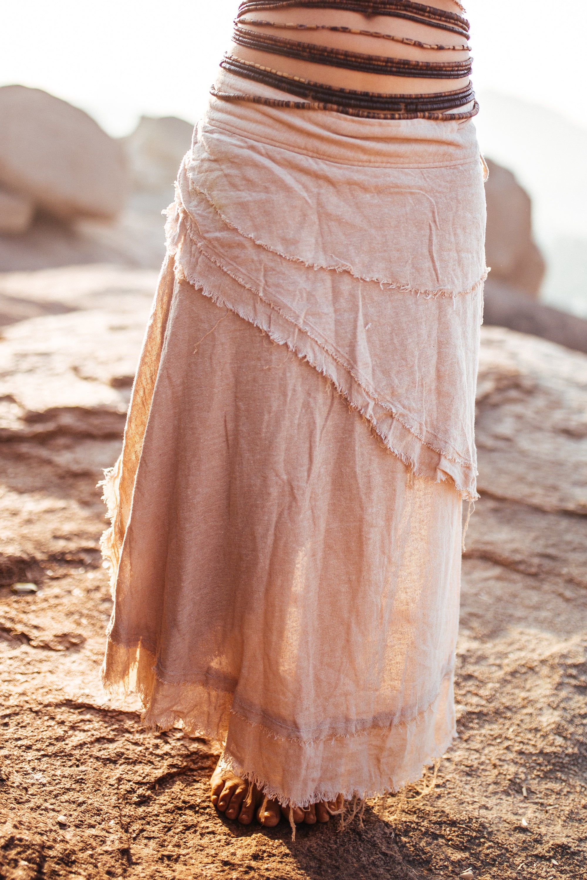 Gypsy Long Wrap Skirt with Frayed Edges Primitive Tribal Craft