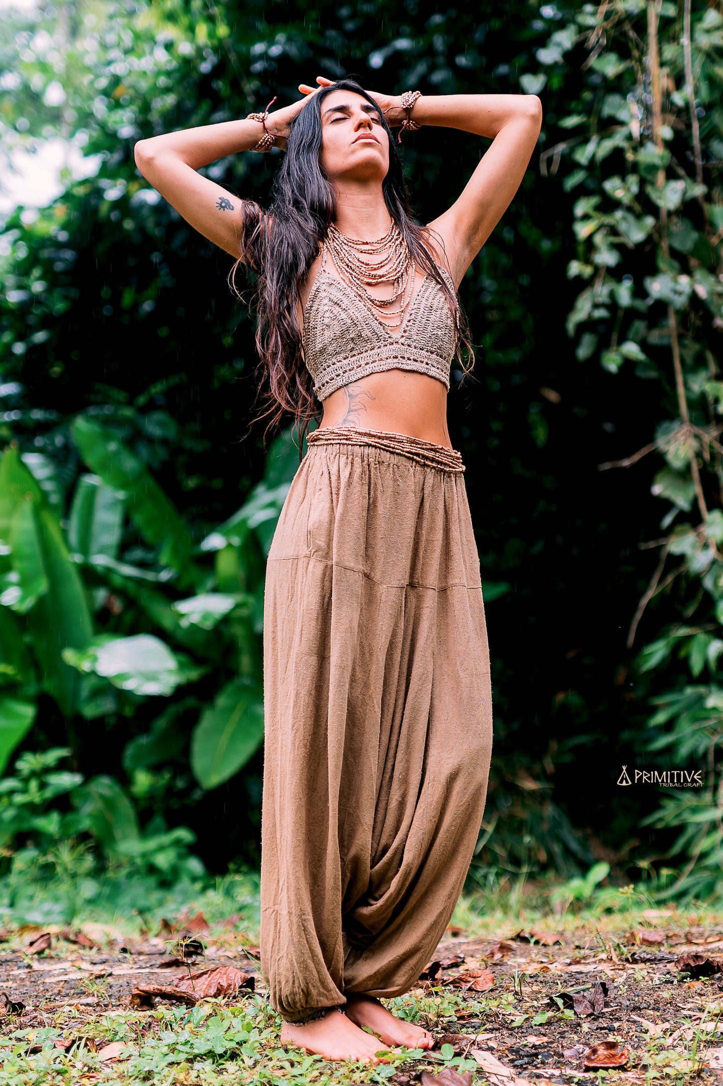 Talia Outfit >> Knitted Wild Hemp Beach Top + Raw Silk Harem Pants