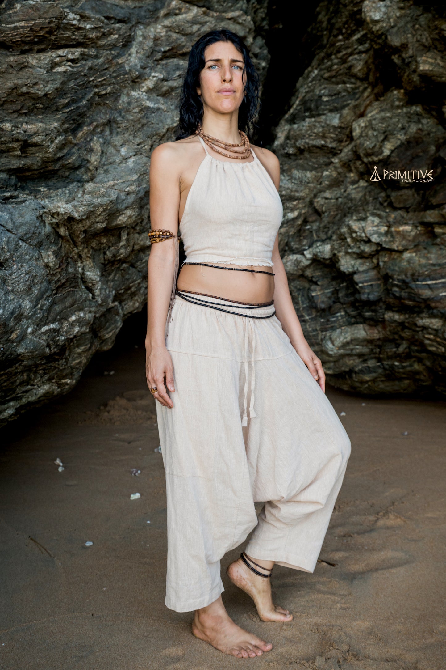 Wild Spirit Outfit ⋙⋘ Cotton Tie Top + 3/4 Harem Pants ⋙ Natural Cotton