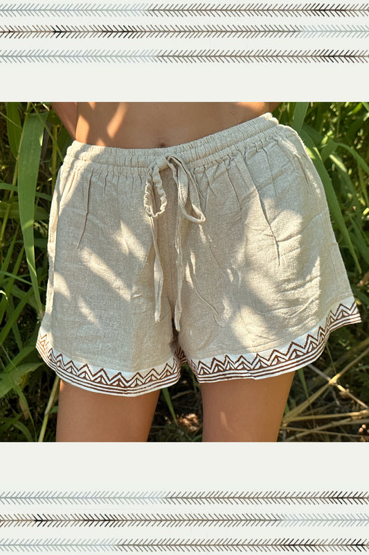 Tribal Shorts >> Hand Block Print >> Handwoven Raw Silk