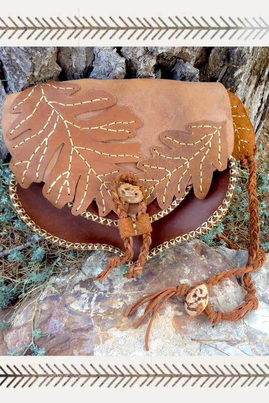 Earth Leaf Hand Stitched Leather Bag ~