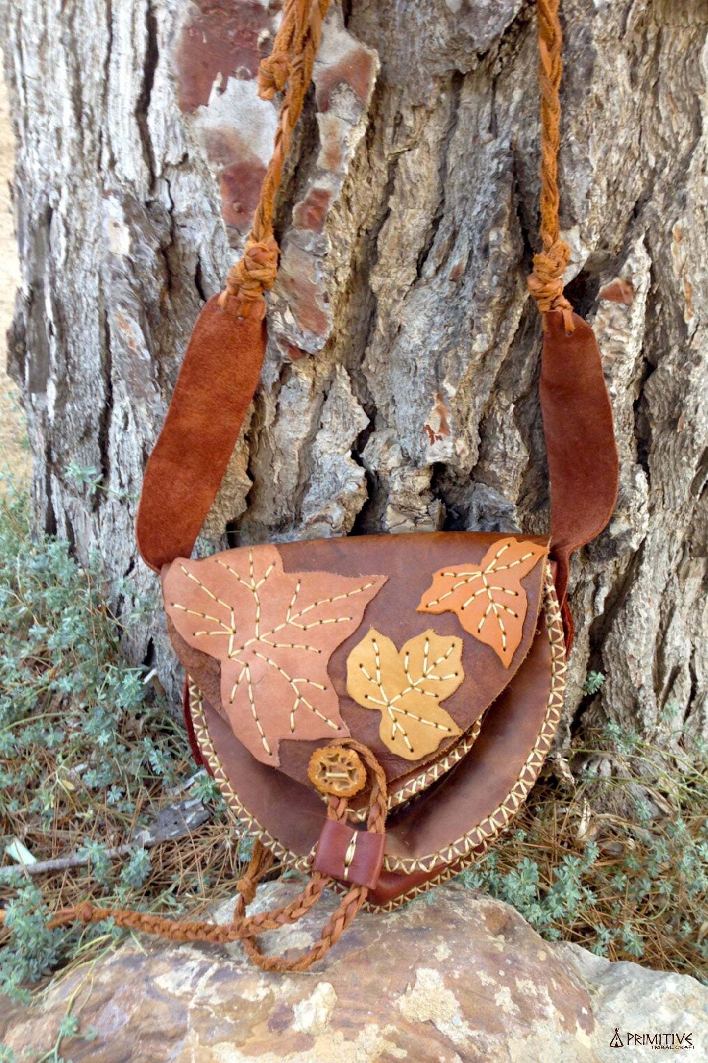 Earth Leaf Hand Stitched Leather Bag ~