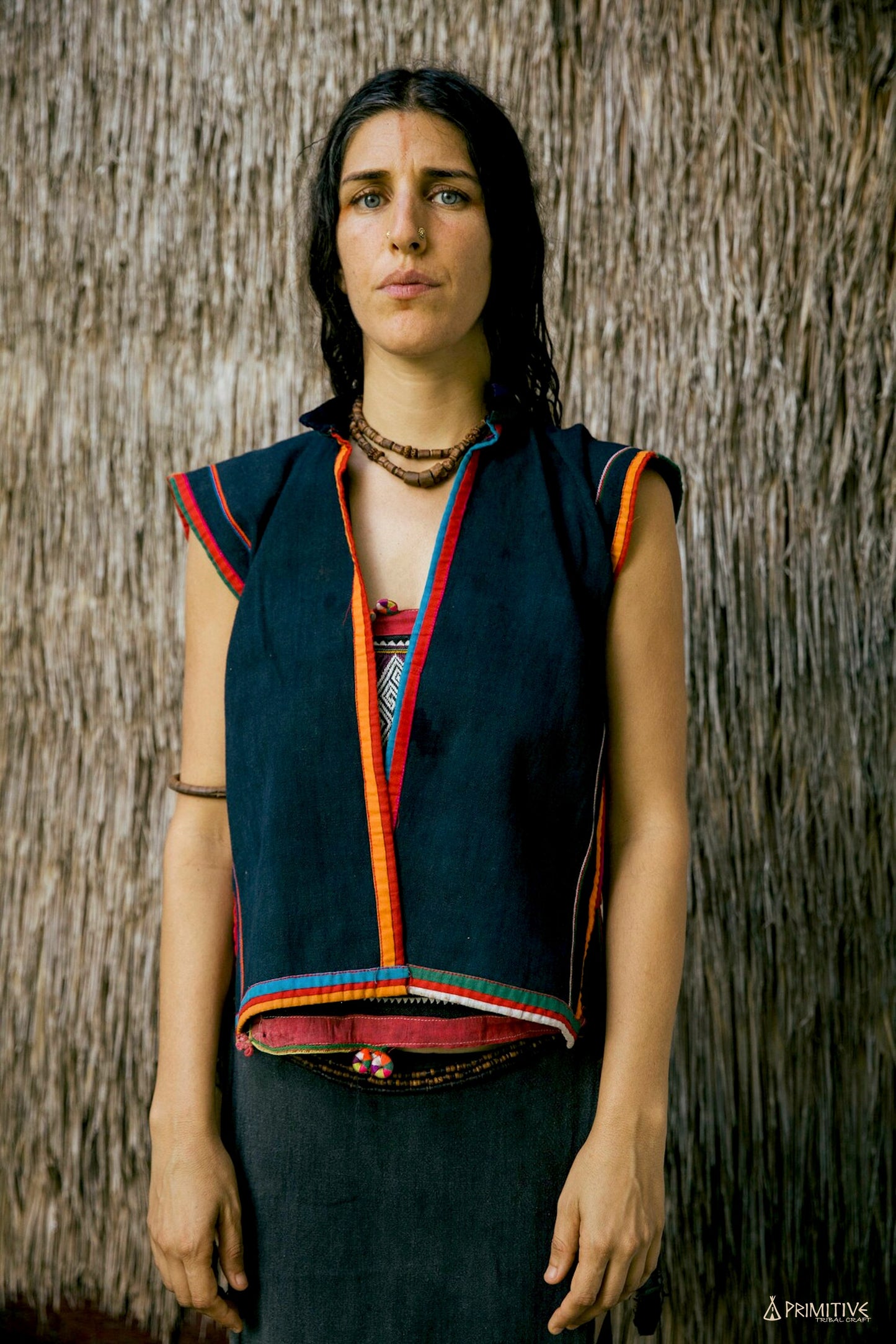 Akha Hill Tribe Vintage Vest ~ Handwoven Indigo Hemp ~ Detailed Cross Stitched Embroidery