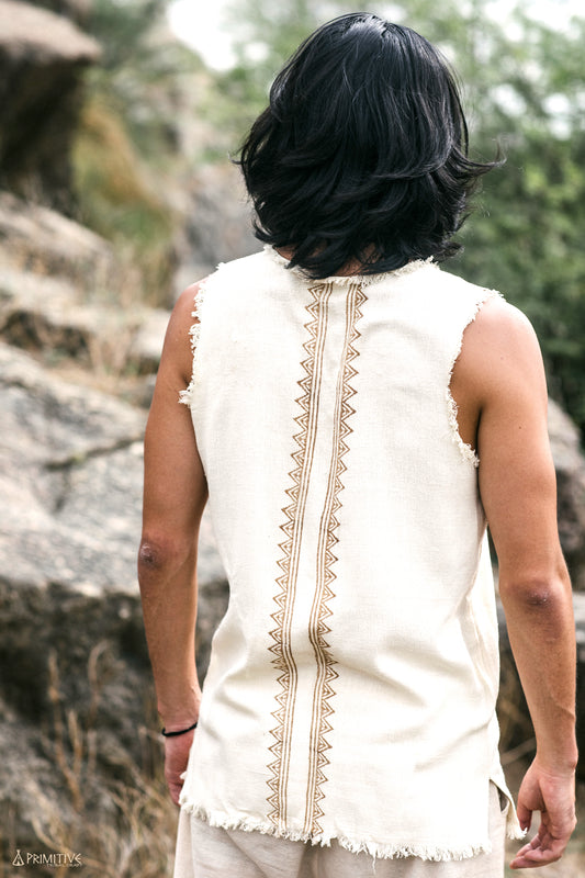 Tribal Arrows Frayed Sleeveless Men Shirt ⋙ Raw Silk