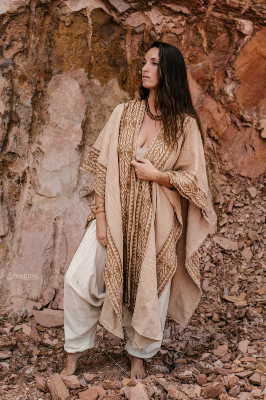 Earthy Roots ⋗ Block Printed ⋖ Open Poncho