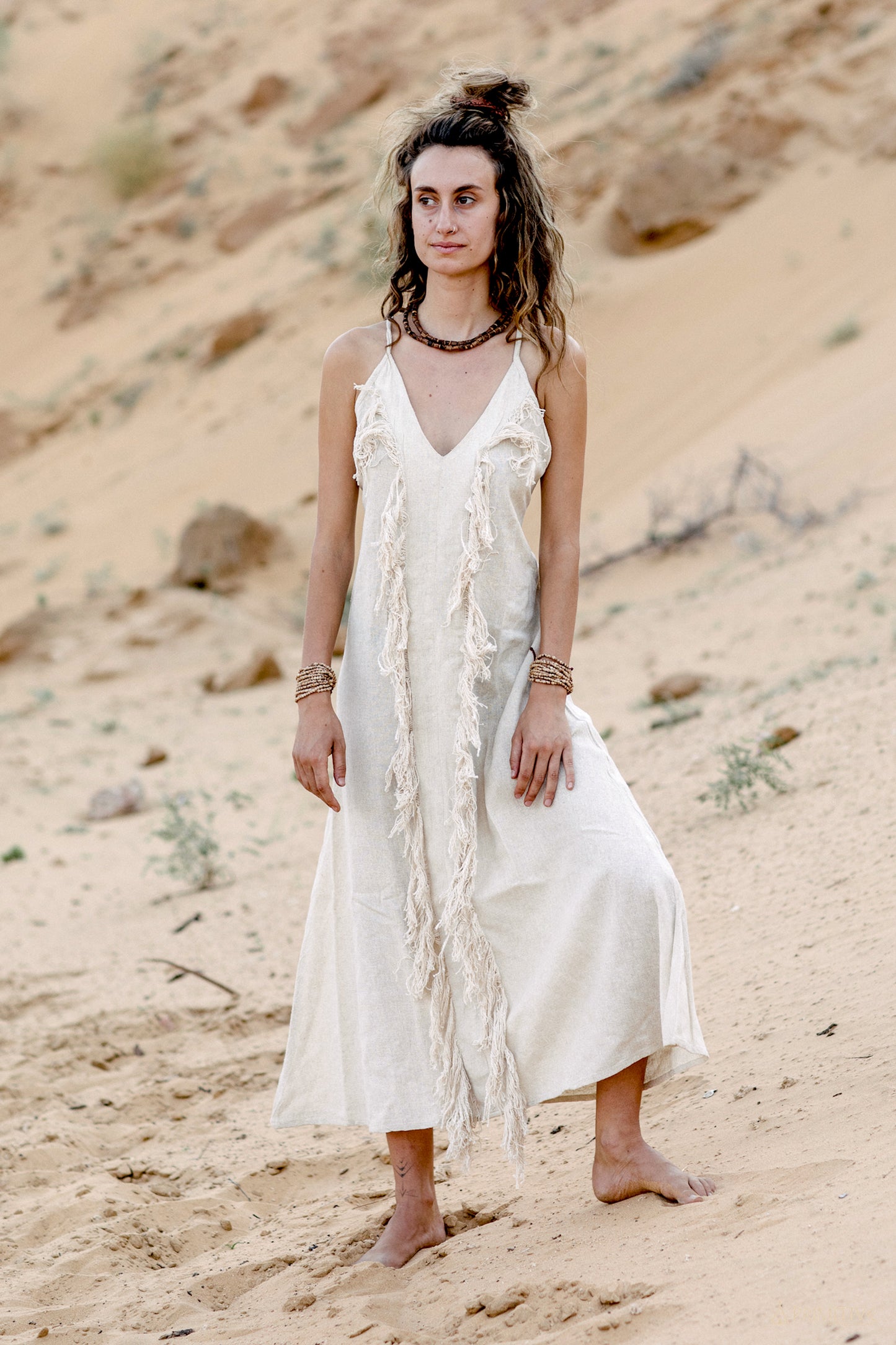 Fringed Long Desert Dress ⋙ Handwoven Raw Silk