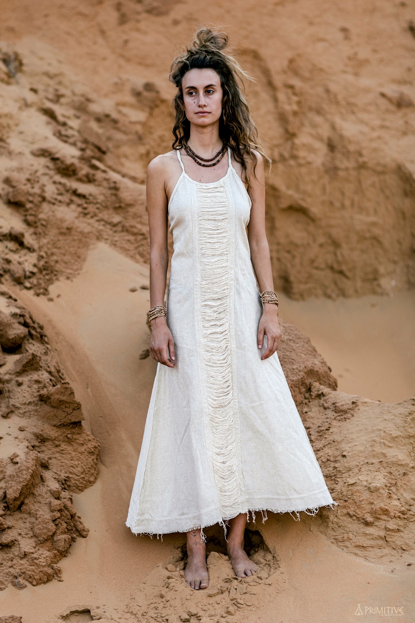 Middle Fringed Desert Moon Dress ⋙ Handwoven Raw Silk