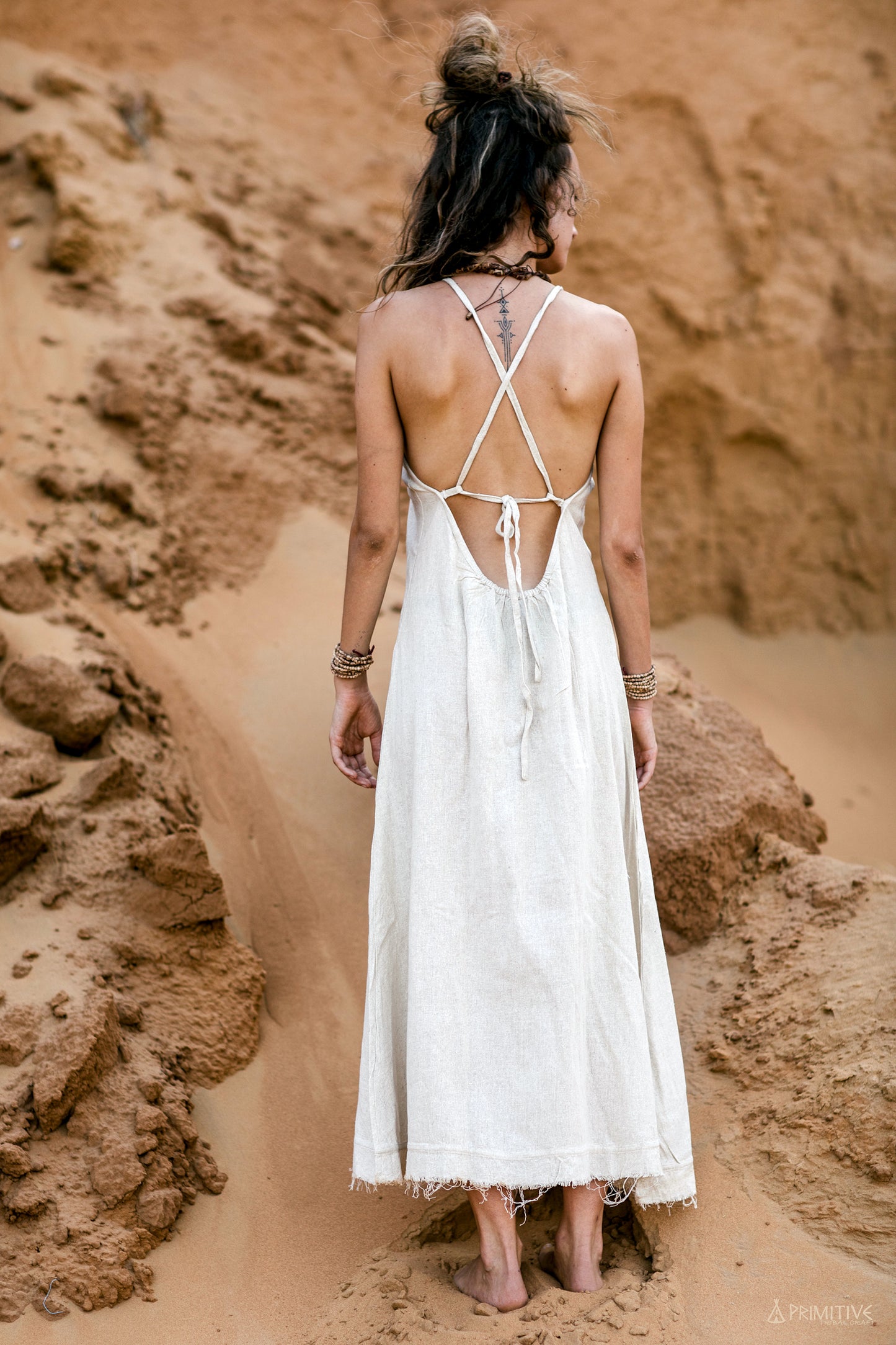 Fringed Long Desert Dress ⋙ Handwoven Raw Silk