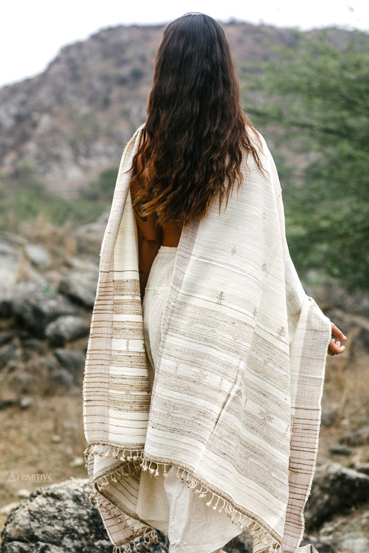 Gujarati Tribal Shawl ⋙ Handwoven Wool & Silk Shawl