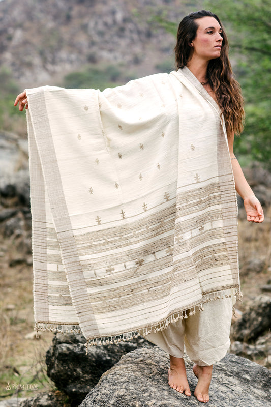 Gujarati Tribal Shawl ⋙ Handwoven Wool & Silk Shawl