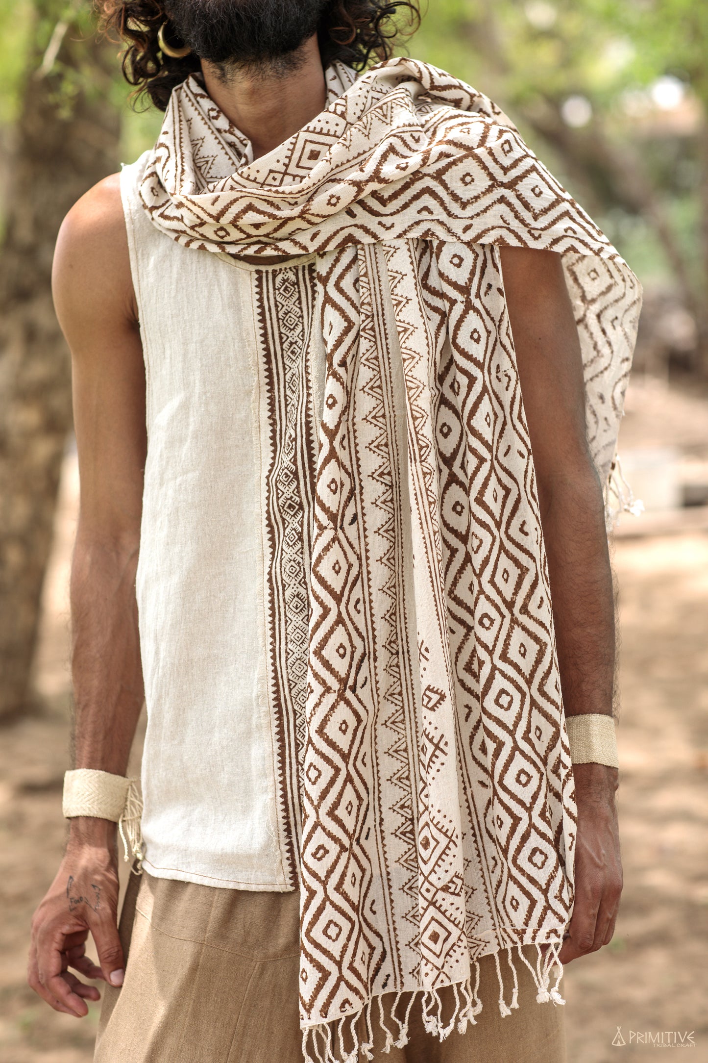 Ancient Waves Shawl ⫸⫸ Handwoven Wild Cotton Block Printed Shawl