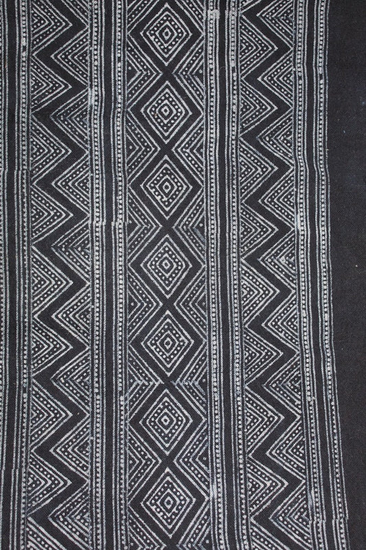 Block Printed Fabric ~ 5 meter roll . Indigo natural dye . Hill tribe