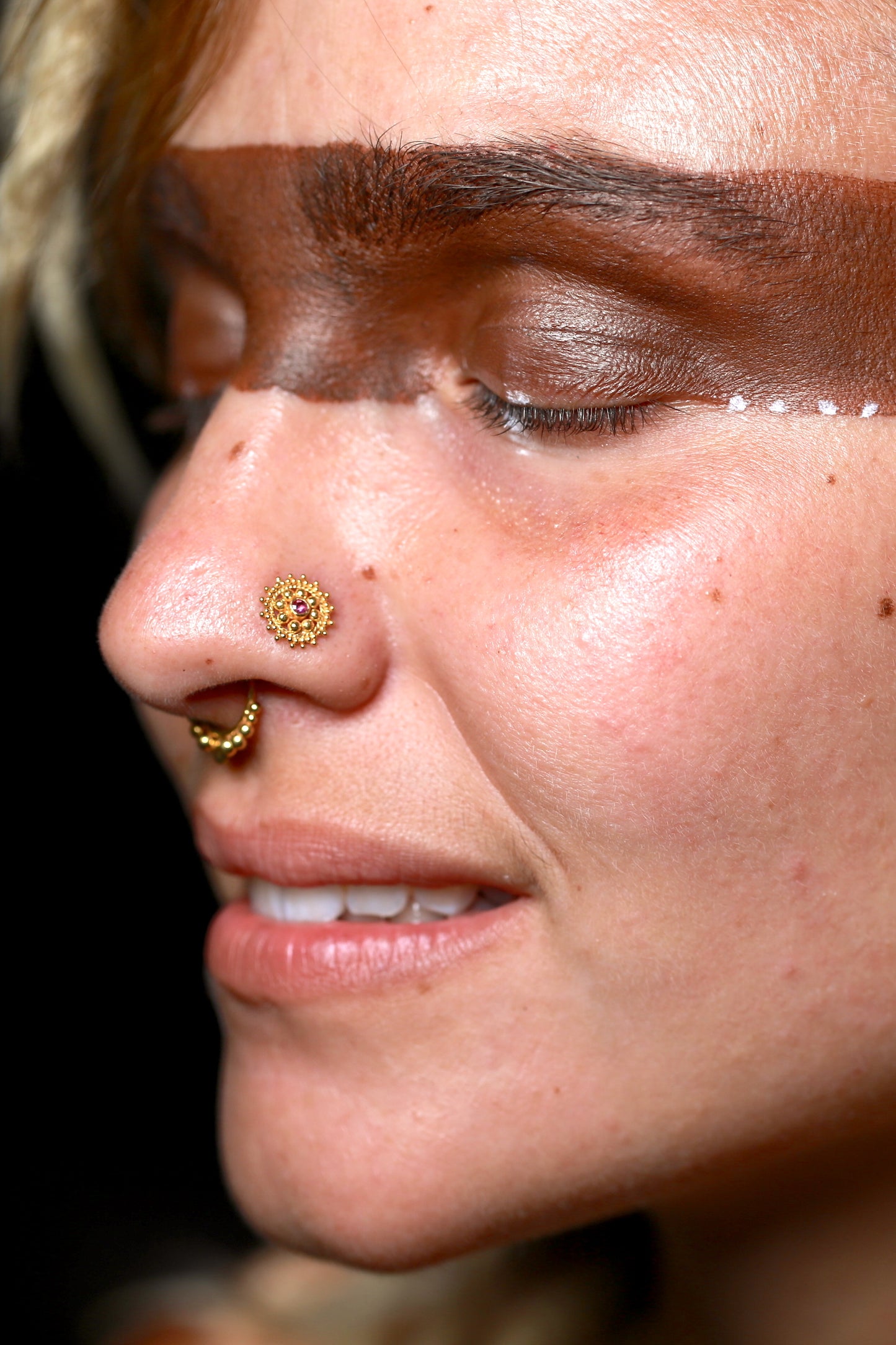 Large Nose Stud ๑⋙⋗ Tribal Traditional Gold 22 Karat ⋖⋘๑