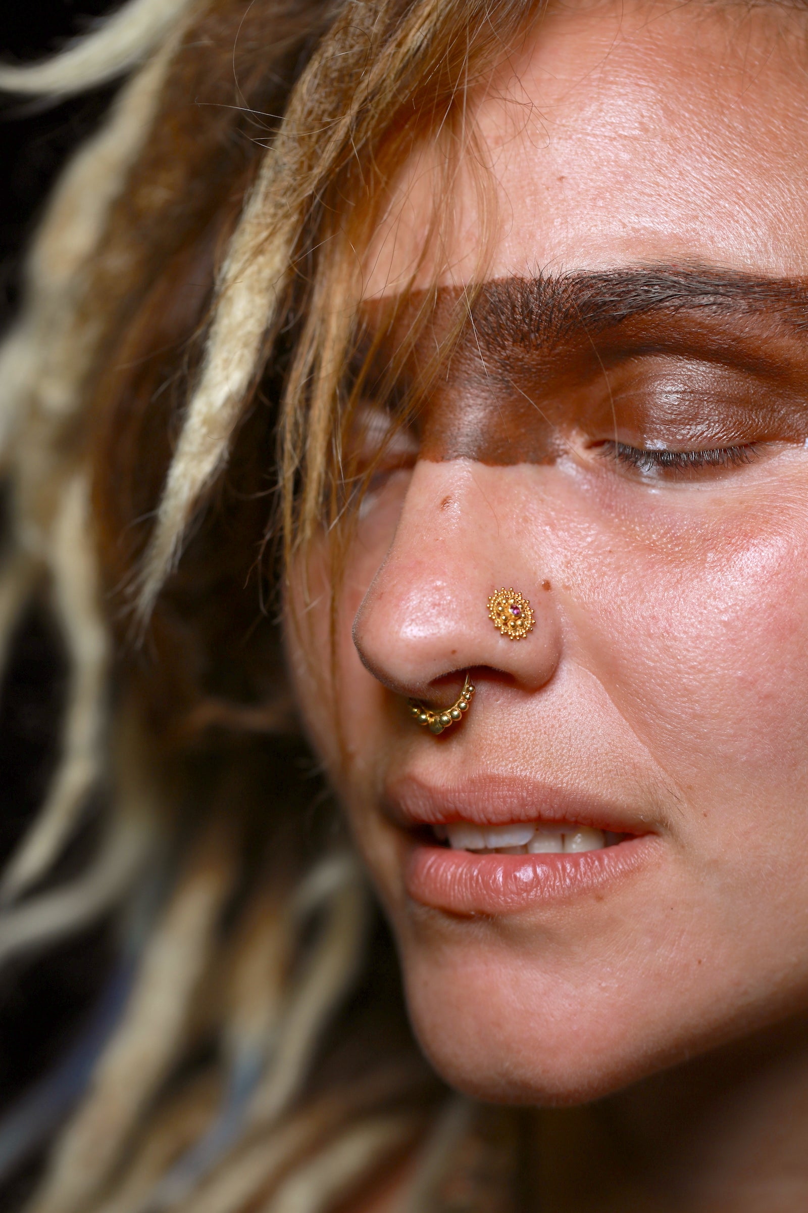 Large Nose Stud ๑⋙⋗ Tribal Traditional Gold 22 Karat ⋖⋘๑