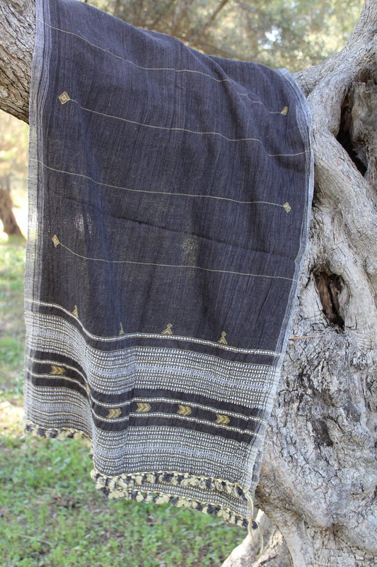 Organic Cotton Plant Dye Handwoven Gujarati Tribal Shawl ~
