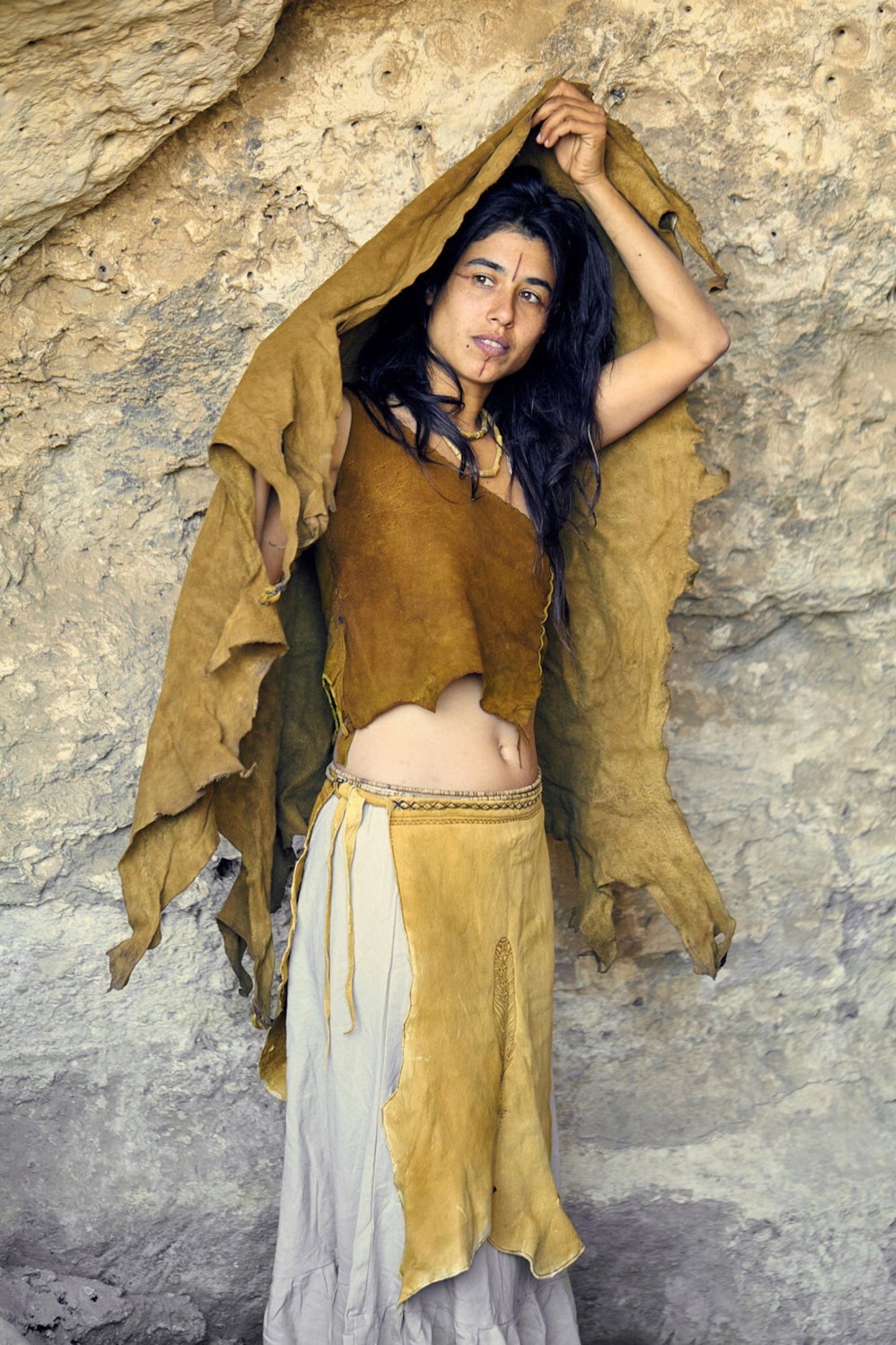 Natural Handmade Deer Hide Panel Skirt ~